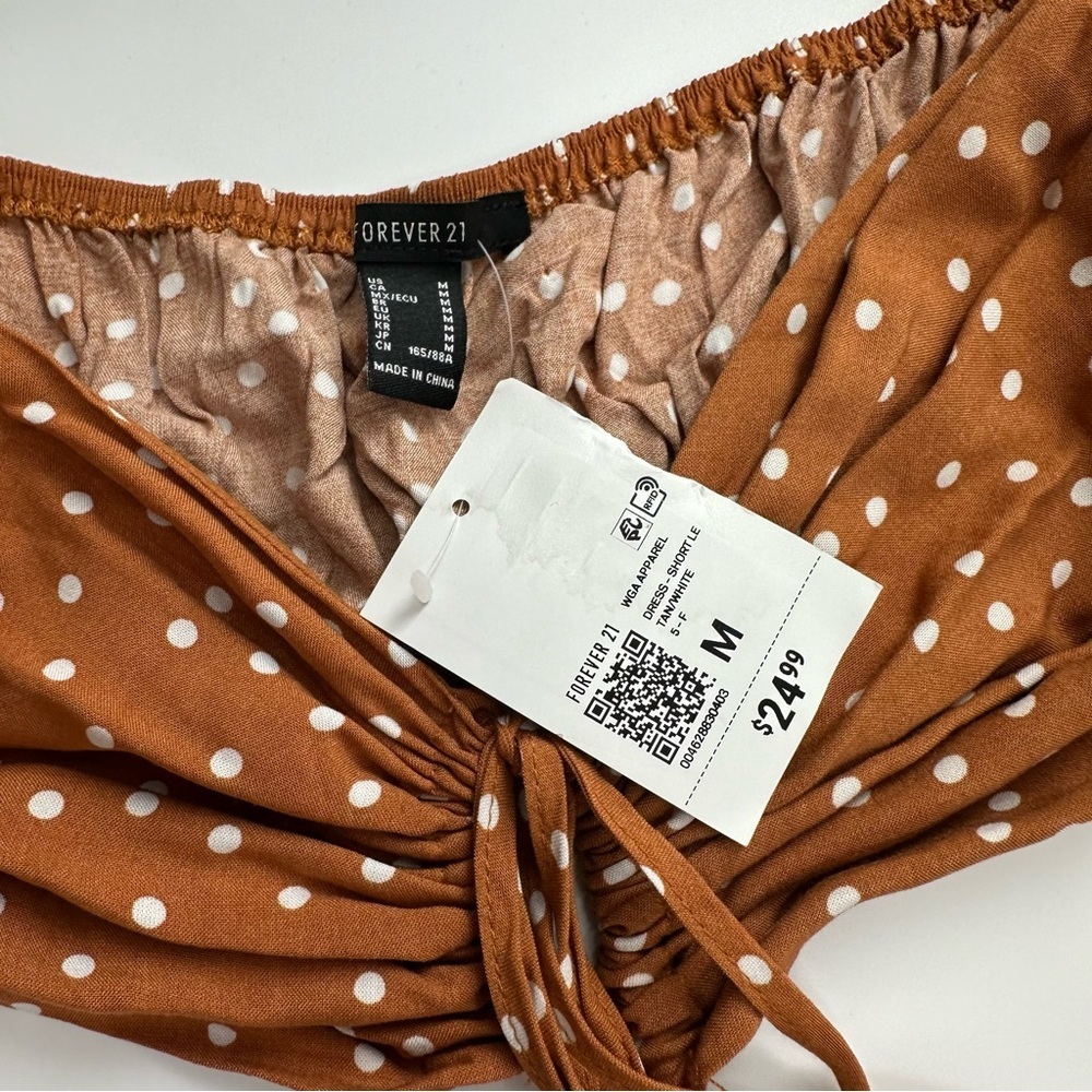 Forever 21 Brown Polka Dot Cutout Long Sleeve Dress – Size M, NWT - Picture 5 of 6